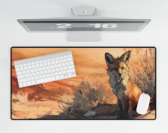 Fox Illustrated Desk Mat, Hand-Drawn Animal Mouse Pad