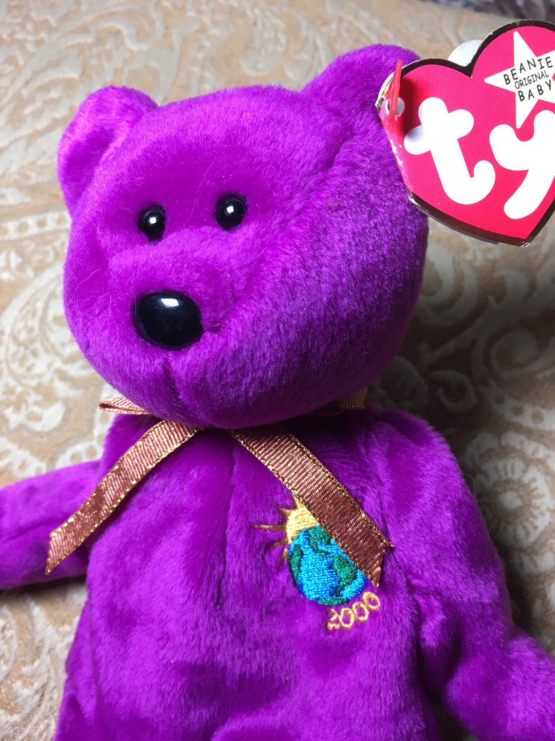 Millennium Beanie Baby Bear 1999 Pink/purple Bear With Planet - Etsy