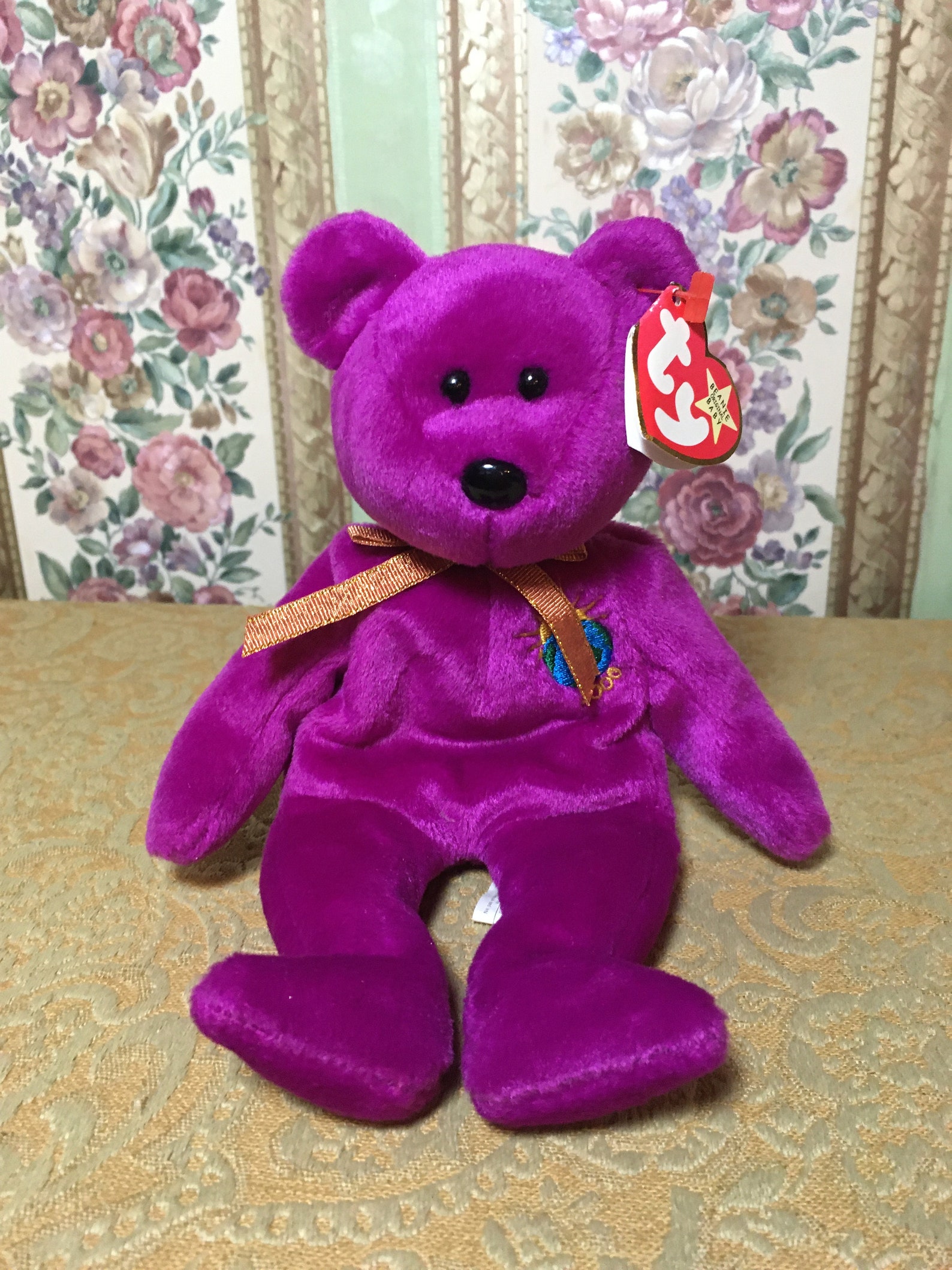 Millennium Beanie Baby Bear 1999 Pink/purple Bear With Planet - Etsy