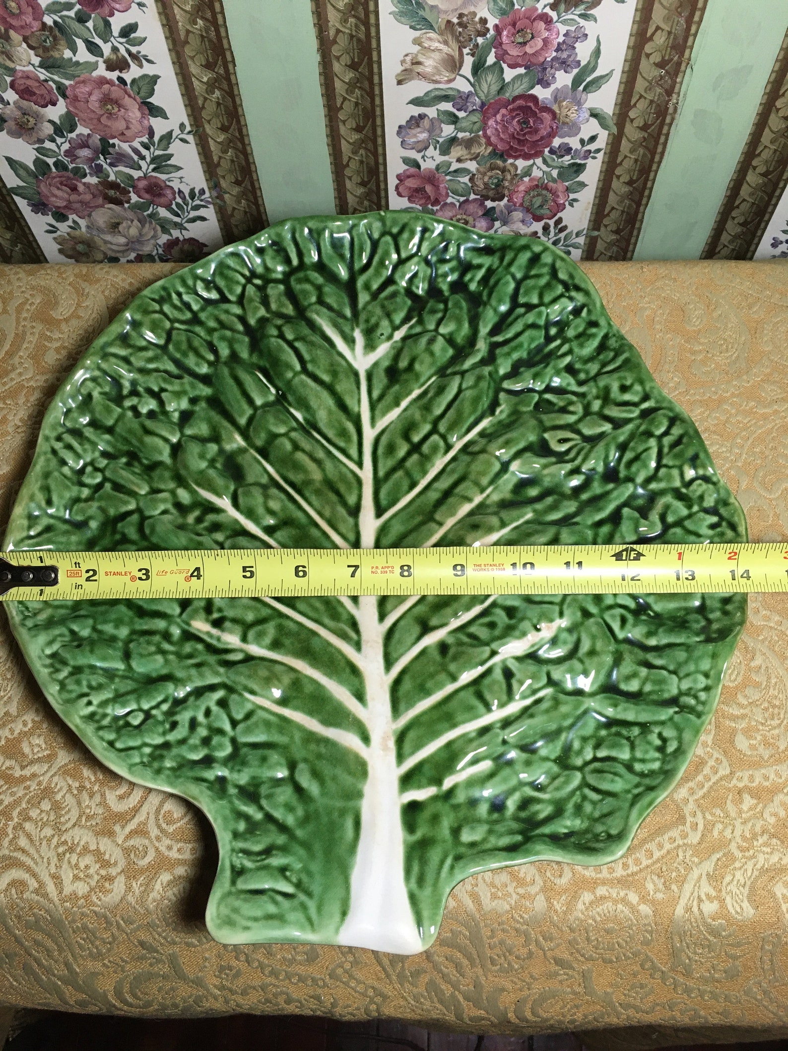Vintage Secla 15 cabbage leaf serving platter majolica green Etsy