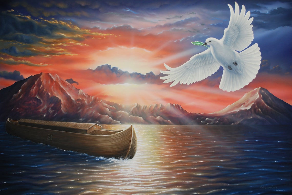 Noah's Ark Print The Flood Dove with Olive Branch Olive | Etsy