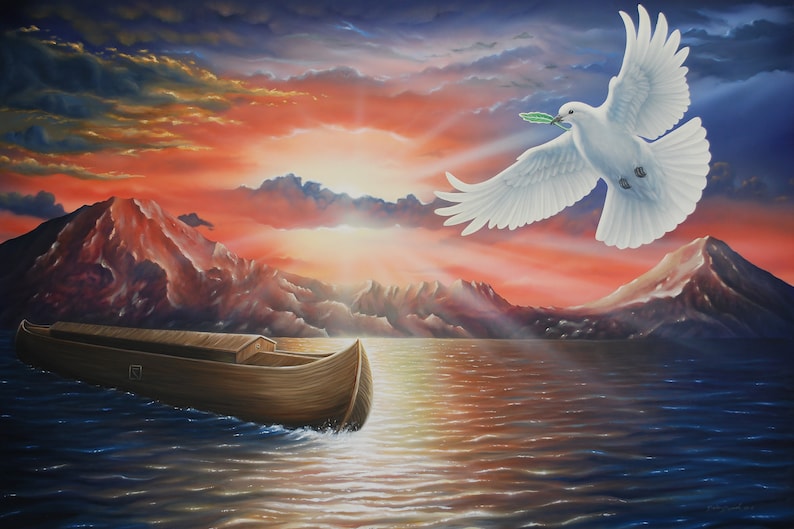 Noah's Ark Print The Flood Dove with Olive Branch Olive Etsy