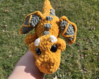 Gold Crochet Dragon with Green Deatiling Plush