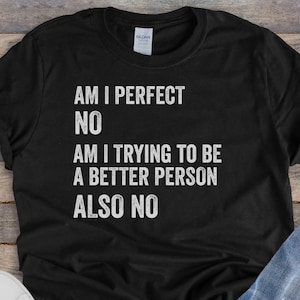 Am I Perfect, No || Am I Trying To Be A Better Person, Funny Sarcastic Shirt, Unisex, Short Sleeve, Item 1272