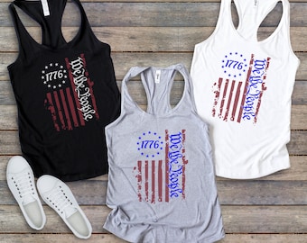 We the people 1776 || Distressed American Patriotic Tank, American Flag, Betsy Ross, Womans, Slim-fit Racerback Tank, Colored