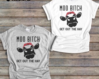 Koszulka MOO BITCH Get Out The Hay || Zabawna koszulka z krową, bandana, prezent dla niej, zuchwała, unisex