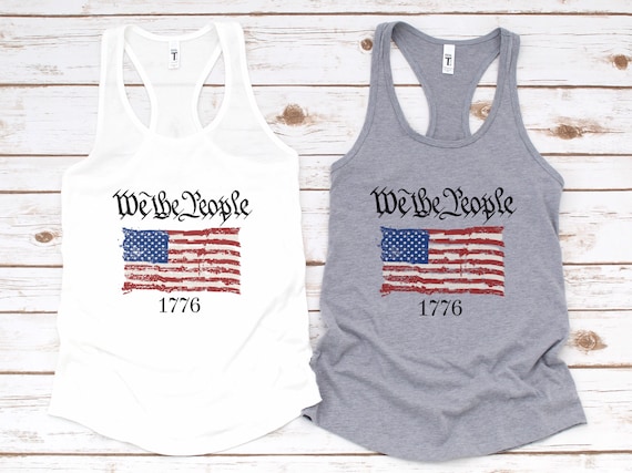 We the people flag 1776, patriotic shirts, America Shirt, Womans, Flag, Slim-fit Racerback Tank, Item 6003