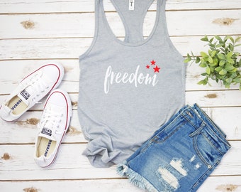 Camisetas patrióticas de libertad, camiseta de Estados Unidos, para mujer, estrellas, camiseta ajustada con espalda cruzada, artículo 6006