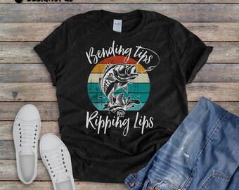 Buigtips en scheurende lippen met kleine mond of grote mond, grappig, schattig visserij-T-shirt, basshirt, visshirt, papa-shirt, uniseks
