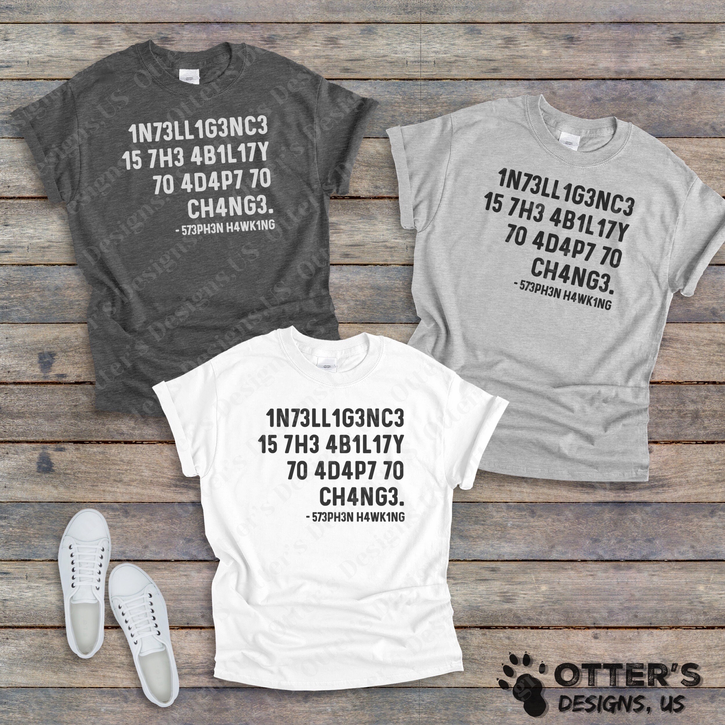 FerociTees 'Intelligence Is The Ability To Adapt To Change' Men's T-Shirt - Hawking Quote Design - View #5