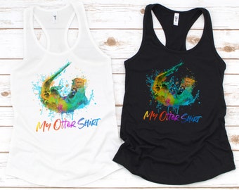My Otter Shirt || Water Colors, Chicken, Cute Animal Tank, Women, Slim-fit Racerback Tank, Item 6006