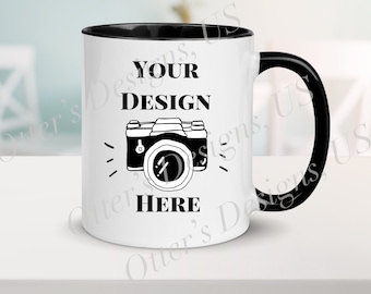 Stilvolle Zweifarbige Kaffeetasse Mockup - Rechts, 11 Oz Weiße Tasse mit schwarzem Griff und Rand, Blanko Tasse Mockup-Digital Datei