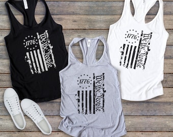 We the people 1776 || Distressed American Patriotic Tank, American Flag, Betsy Ross, Damen, Slim-fit Racerback Tank