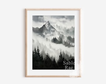 11x14”, “Mountain Winders No. 4 Original watercolor painting, misty mountains, foggy forest, unframed