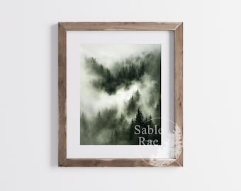 8x10”, ‘Evergreen Dreams No. 4’ Original watercolor painting, foggy evergreen forest, minimalist nature painting, unframed