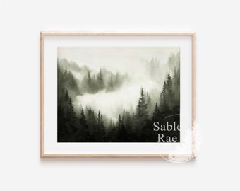 11x14”, “Misty Woodlands No. 7” Original watercolor painting, foggy pine forest, unframed