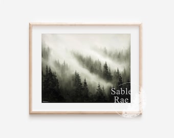 11x14”, “Misty Woodlands No. 6” Original watercolor painting, foggy pine forest, unframed
