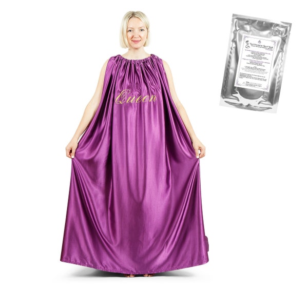 Set of Luxury Yoni V-Steam Cape Gown Rope, Full body cover, Purple Silk, Handmade and Yoni Sheet Mask