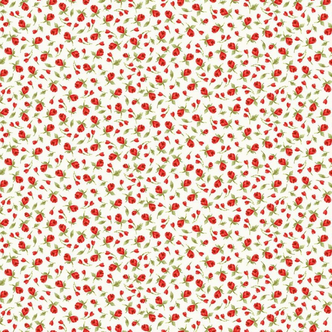 Vintage Rose Red Tiny Cute Roses Cream Cotton Fabric Timeless Treasures ...