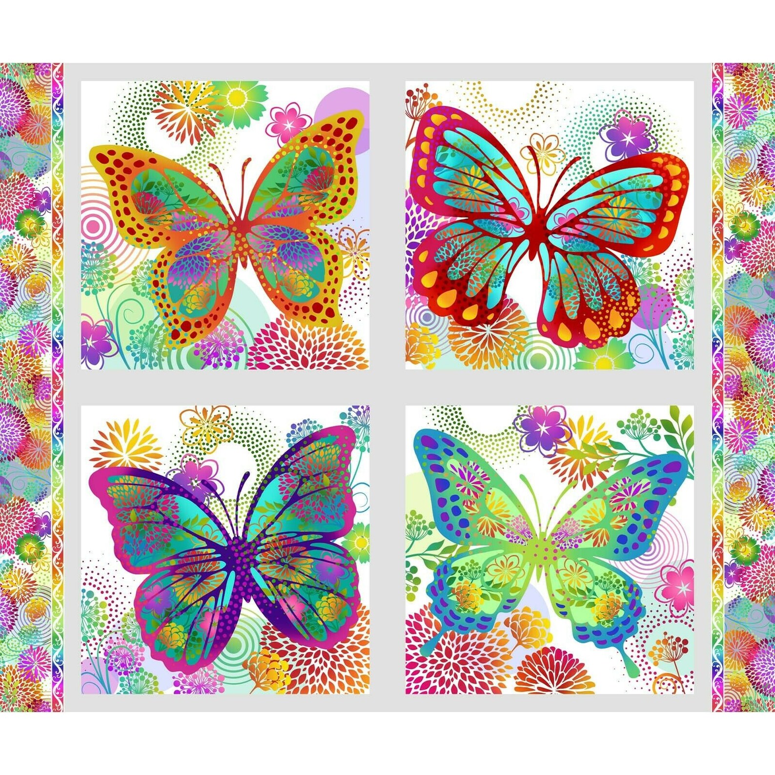 Unusual Garden Butterflies Panel Multi Cotton Fabric by In Etsy