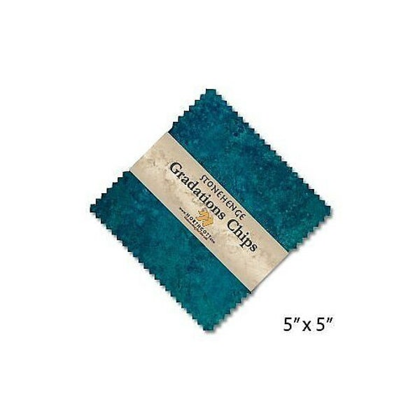 Stonehenge Gradations Lagoon Chips Charm Pack, 42-5" Squares, By Northcott