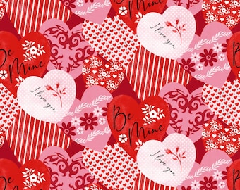 Be Mine Hearts and Words Cotton Fabric by Henry Glass Fabrics