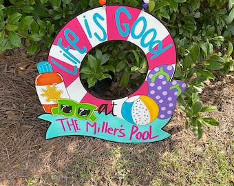 Personalized Pool Float Door Hanger: Summer Welcome Wreath