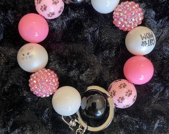 Cat Mom Beaded Wristlet Keychain: Paw Print Keyring