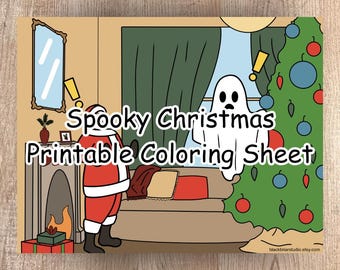 Santa and Ghost Printable Coloring Sheet | Halloween/Christmas Holiday Adult and Children Coloring Page