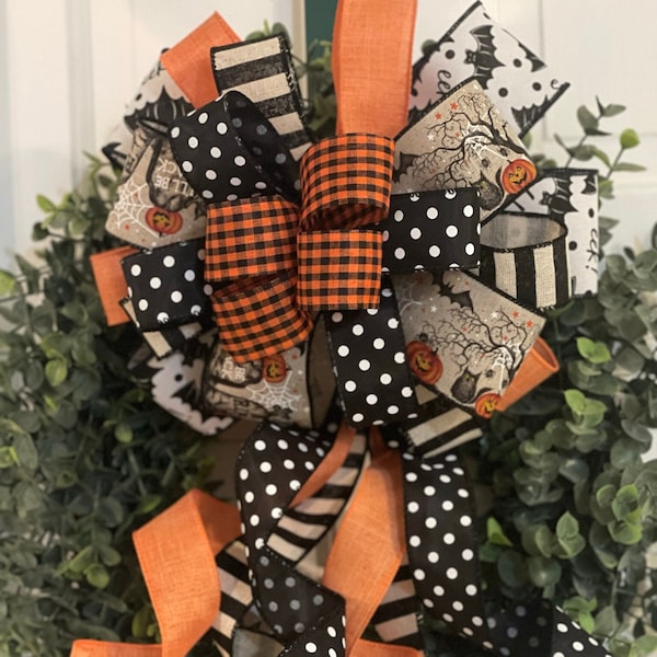 Halloween Bow, Fall Bow, Halloween Decor, Fall Decor, I’ll Be Back Bow, Orange & Black Bow, Wreath Bow, Lantern Bow, Door Hanger