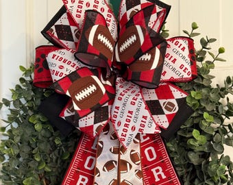 Georgia Football Bow, Black & Red, College Wreath Bow