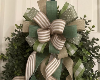 Fern Green Farmhouse Bow, 5 Ribbon Wreath Decor