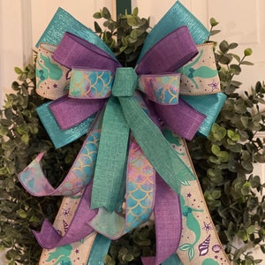 Mermaids & Seashells Bow, Under The Sea Bow, Birthday themed Bow, Wreath Bow, Lantern Bow, Door Hanger, Mailbox Bow, Birthday Party Decor