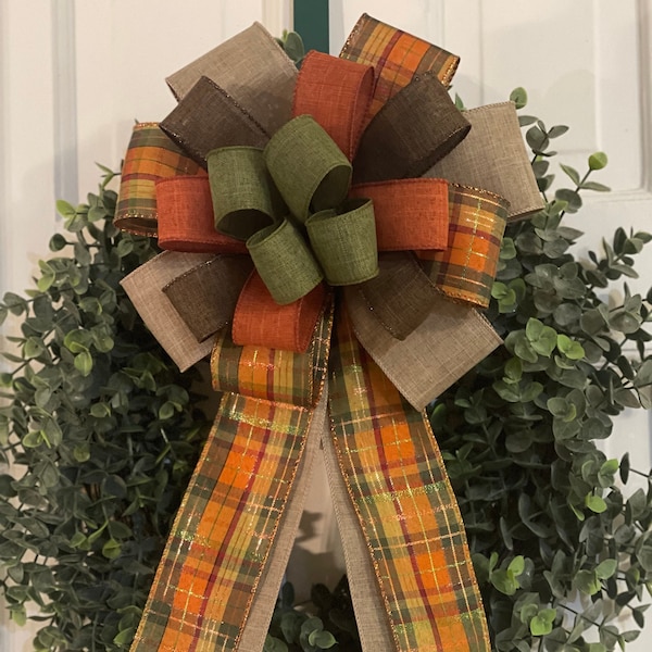 Fall Bow, Fall Decor, Plaid Bow, Pumpkin Patch Bow, Autumn Bow, Autumn Decor, Wreath Bow, Door Hanger, Mailbox Bow, Lantern Bow