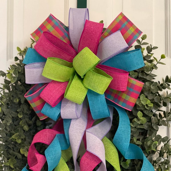 Wreath Bow, Door Hanger Bow, Mailbox Bow, Spring Bow, Summer Bow, Plaid Bow, Lantern Bow, Fun Bow, Multicolored Bow