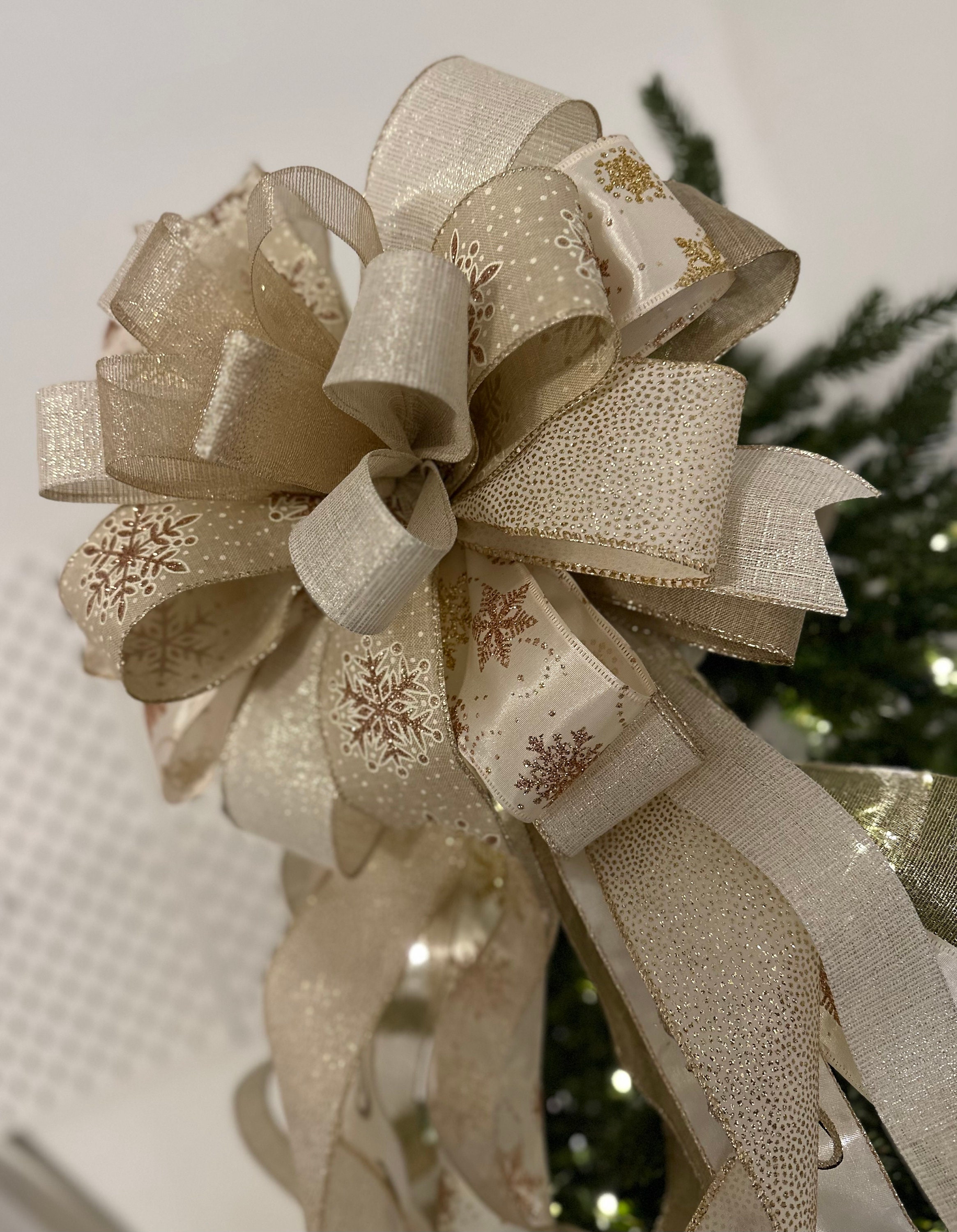 White Velvet Christmas Tree Bows, Velvet Bows for Christmas Tree