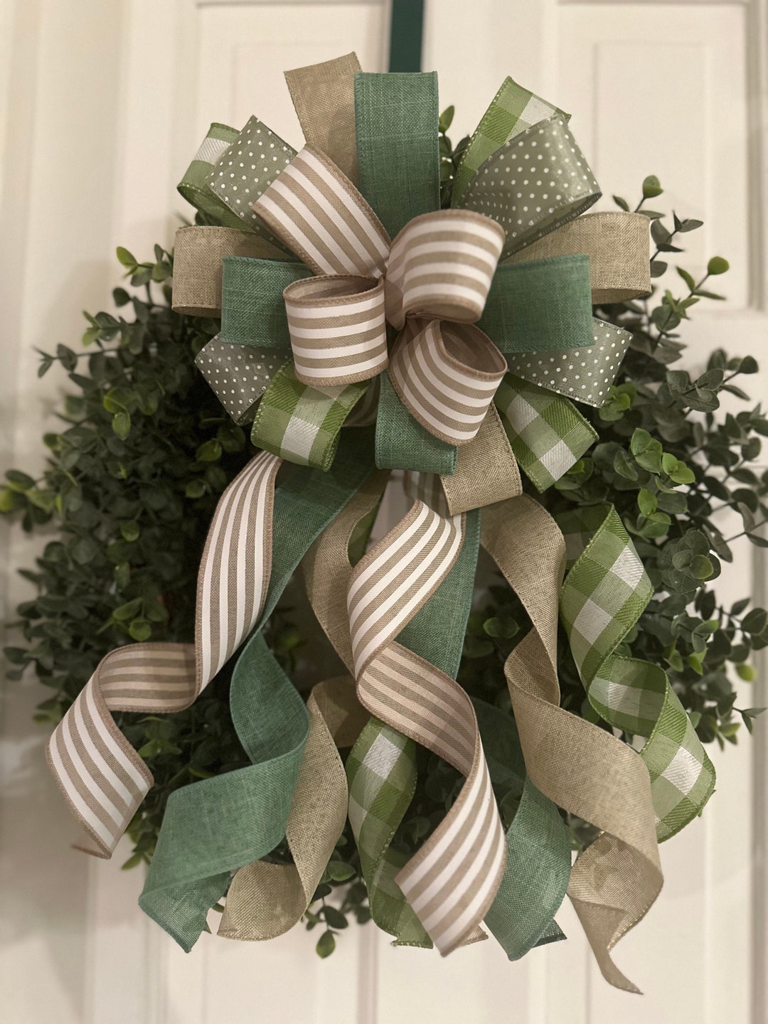 Fern Green Farmhouse Bow, 5 Ribbon Wreath Decor - Etsy