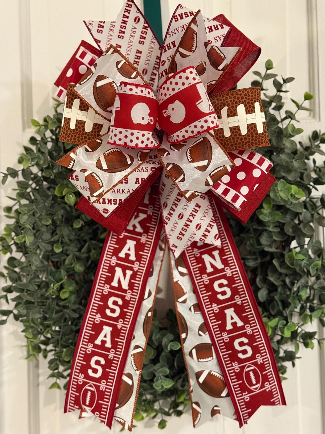 Razorback Ribbon Handmade Arkansas Razorbacks Football Bow, Red White Ribbon - Etsy