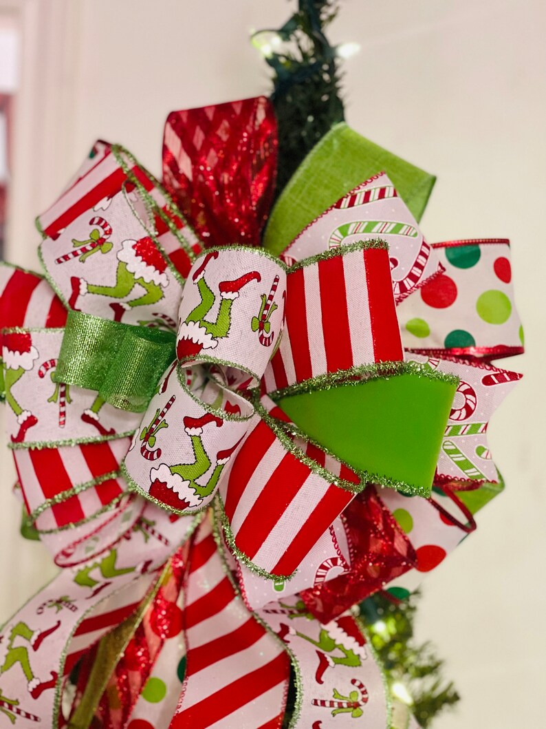 Merry Grinchmas Bow Grinch Tree Topper Grinchmas Tree Etsy