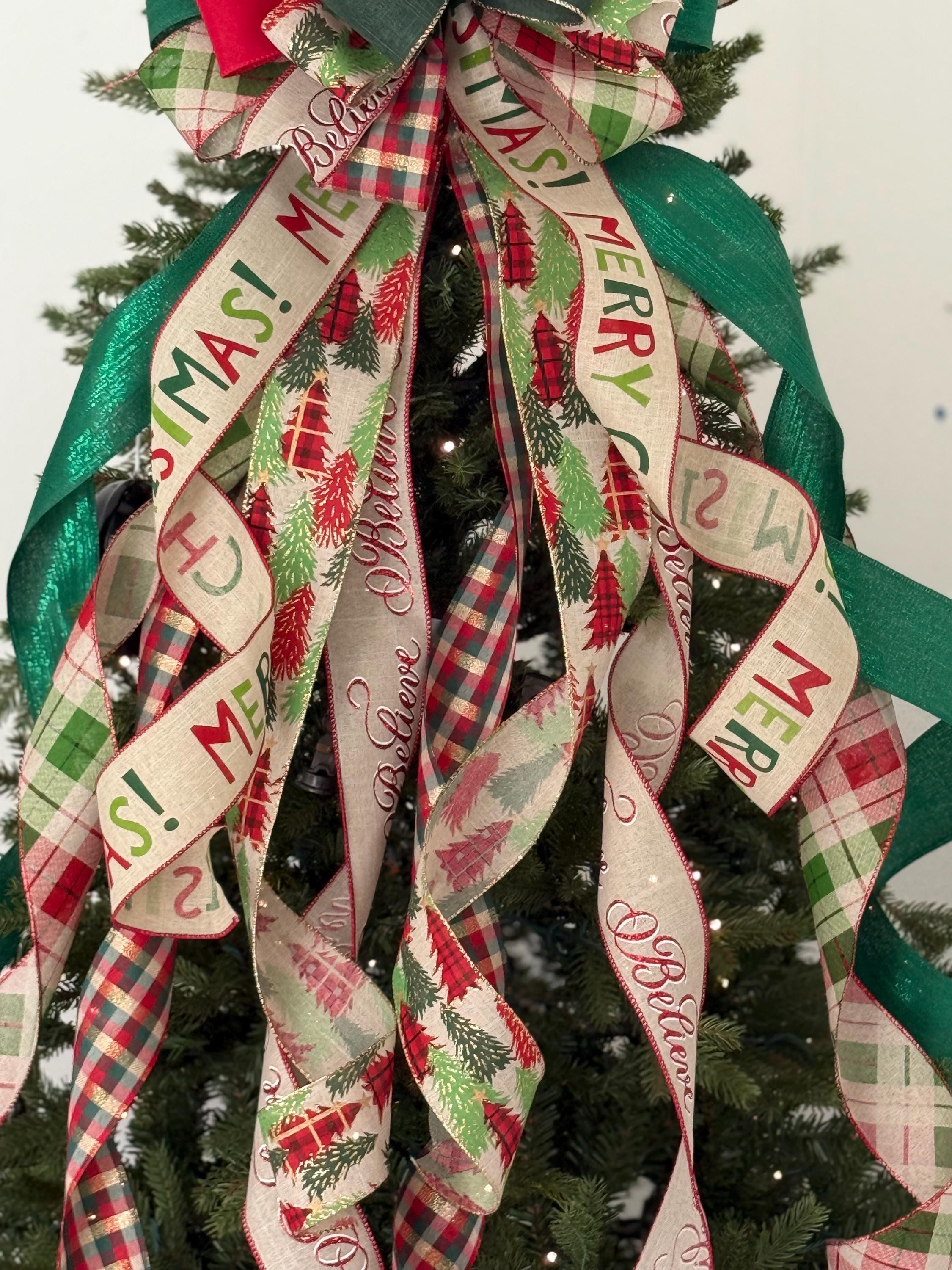 Handmade Plaid Christmas Tree Topper, Green & Red Ribbon Bow - Etsy