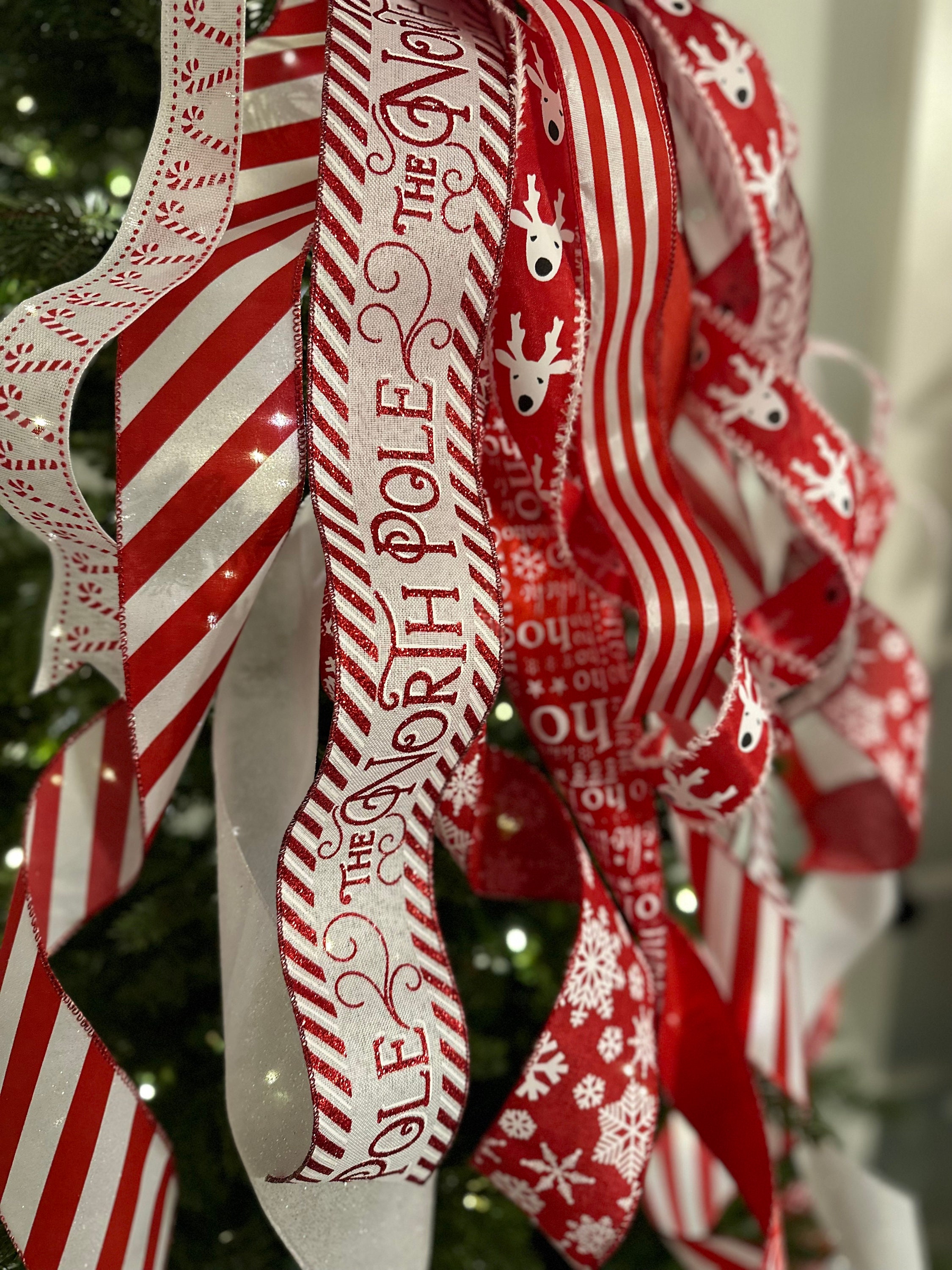 Candy Cane Christmas Tree Topper, Red and White Bow - Etsy