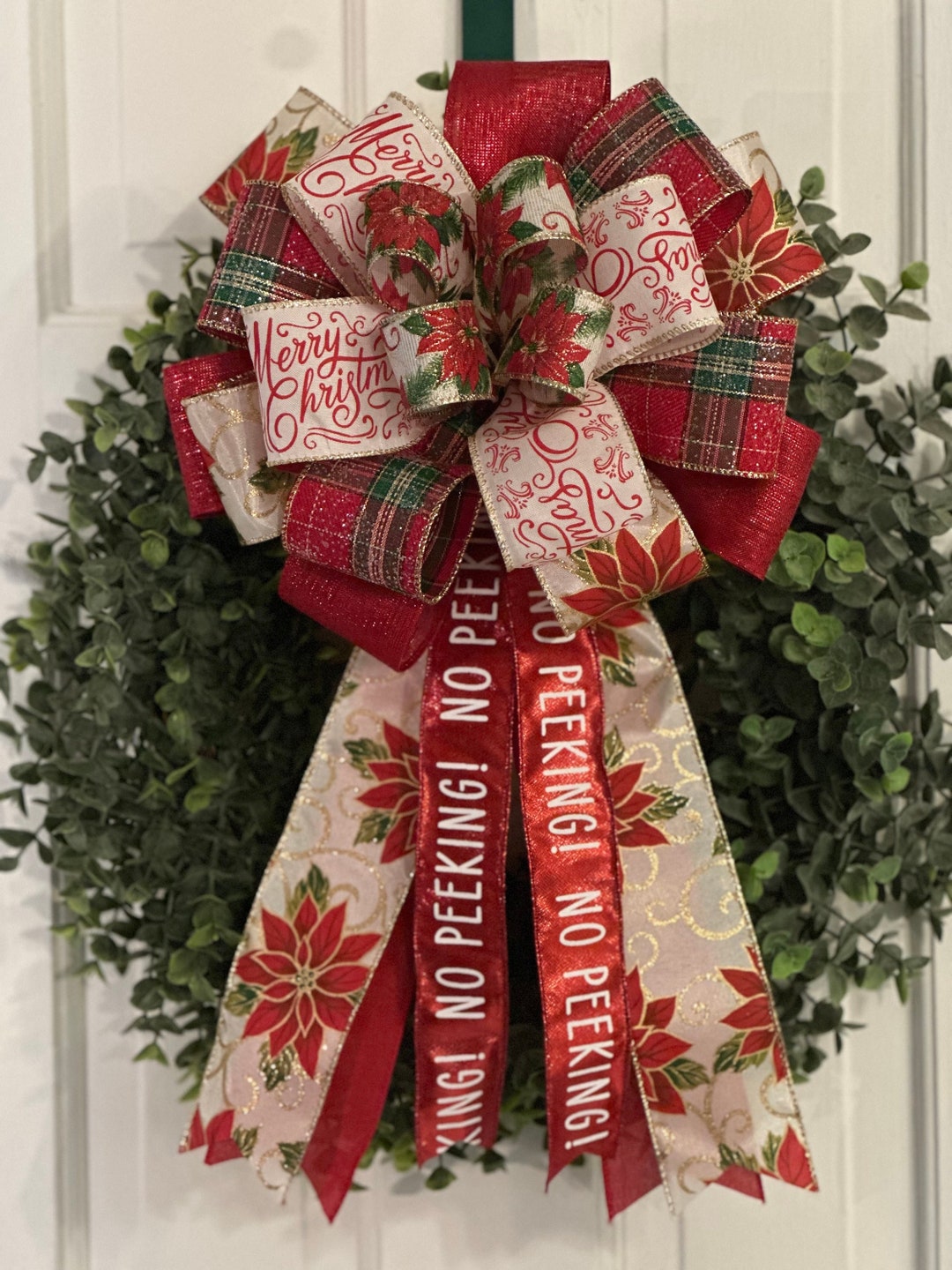 Handmade Christmas Bow, Red Gold Poinsettia Plaid, Wreath Decor - Etsy