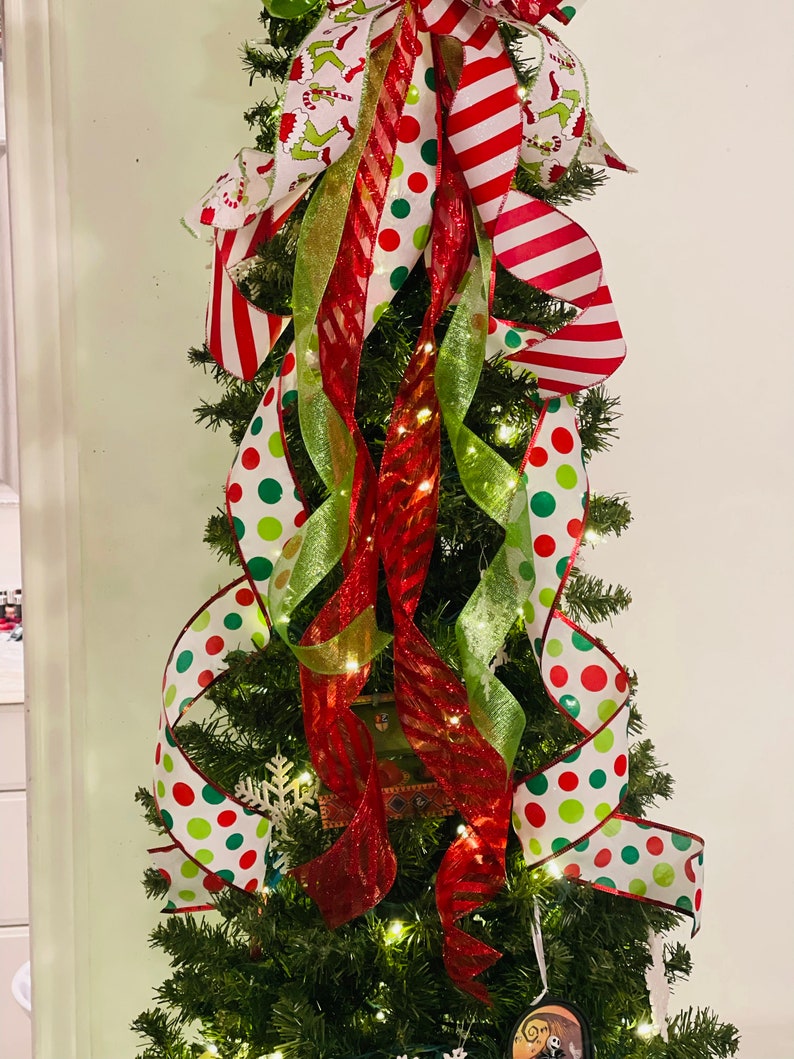 Merry Grinchmas Bow Grinch Tree Topper Grinchmas Tree Etsy