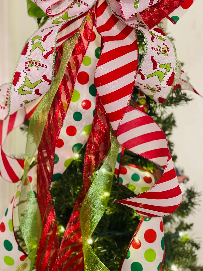 Merry Grinchmas Bow Grinch Tree Topper Grinchmas Tree Etsy