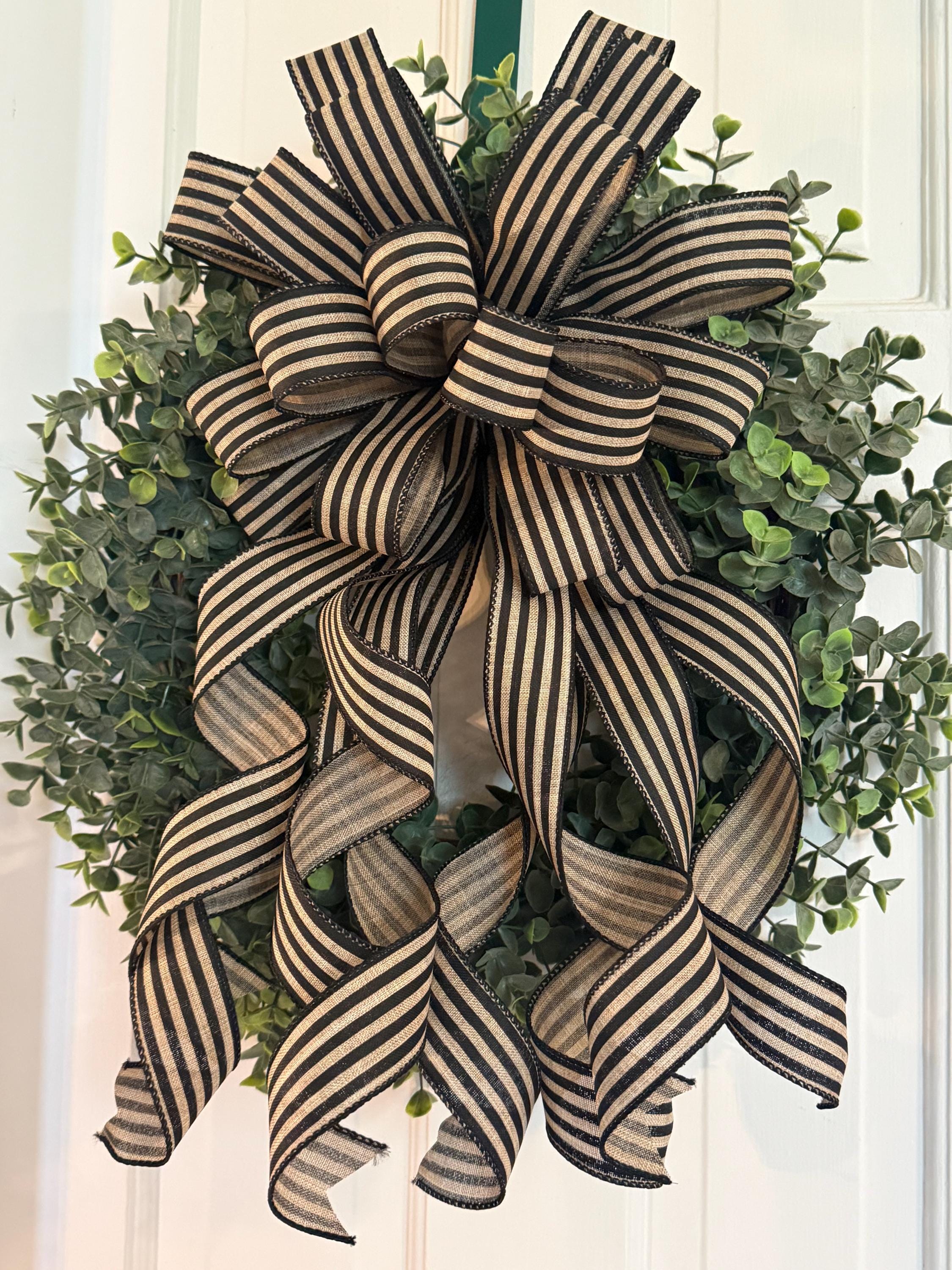 Farmhouse: Black & Beige Bow, Door Hanger, Home Decor