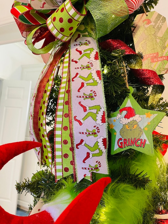 Grinch Christmas Tree Topper, Christmas Tree Decoration, Christmas Tree  Bow, Grinch Christmas Decorations, Bow for Christmas Tree 