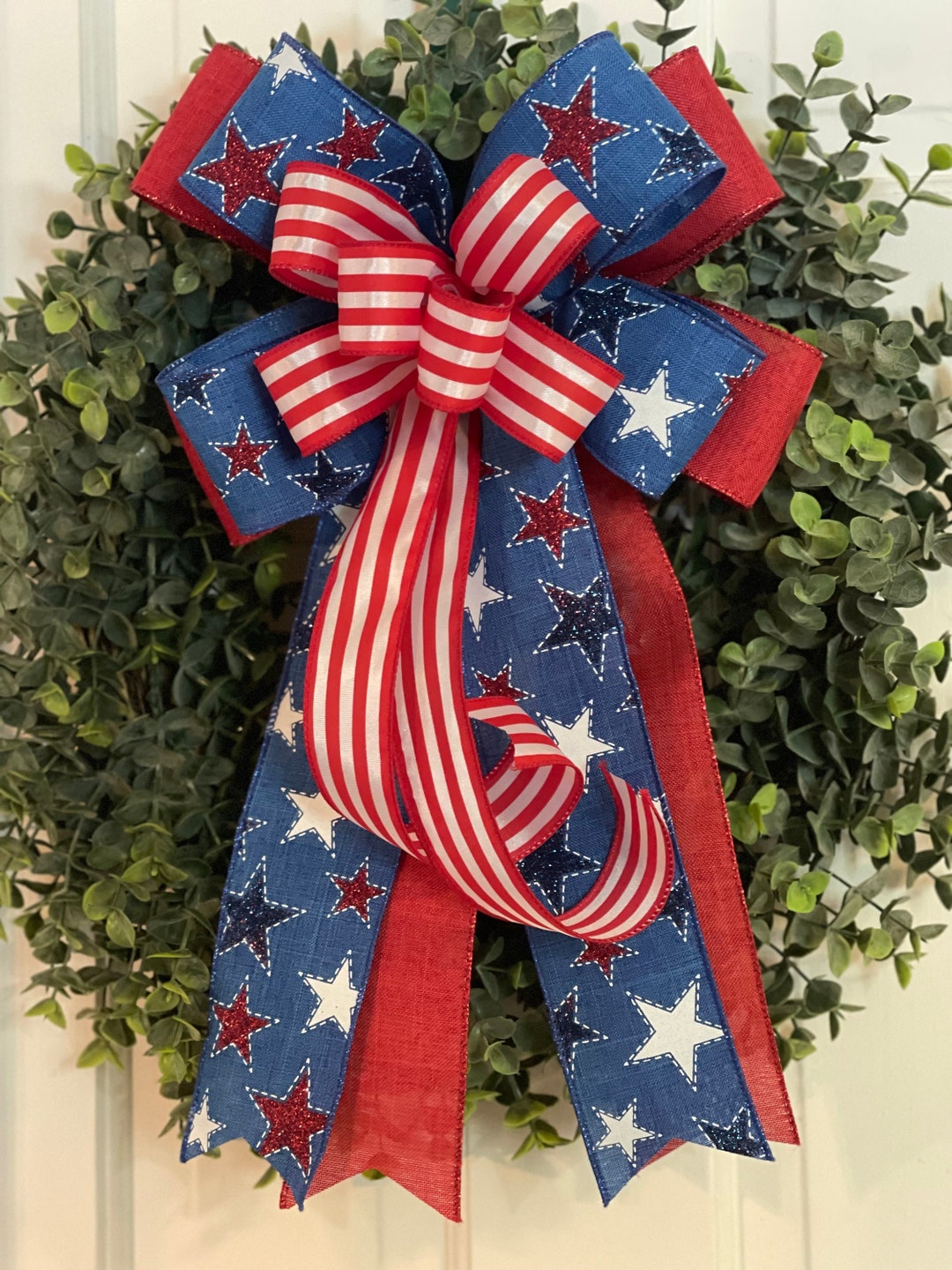Patriotic Collection - Patriotic, Bow, Patriotic Bow, Wreath Bow, Large Bow, Mailbox Bow, Gift Bow, Bows, Decor, Yard Decor - UK