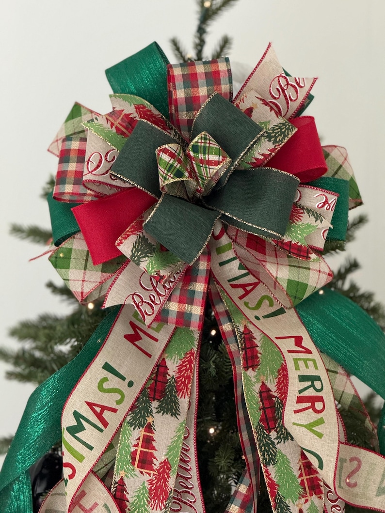 Merry Christmas Tree Topper, Believe Tree Topper, Plaid Christmas Tree ...