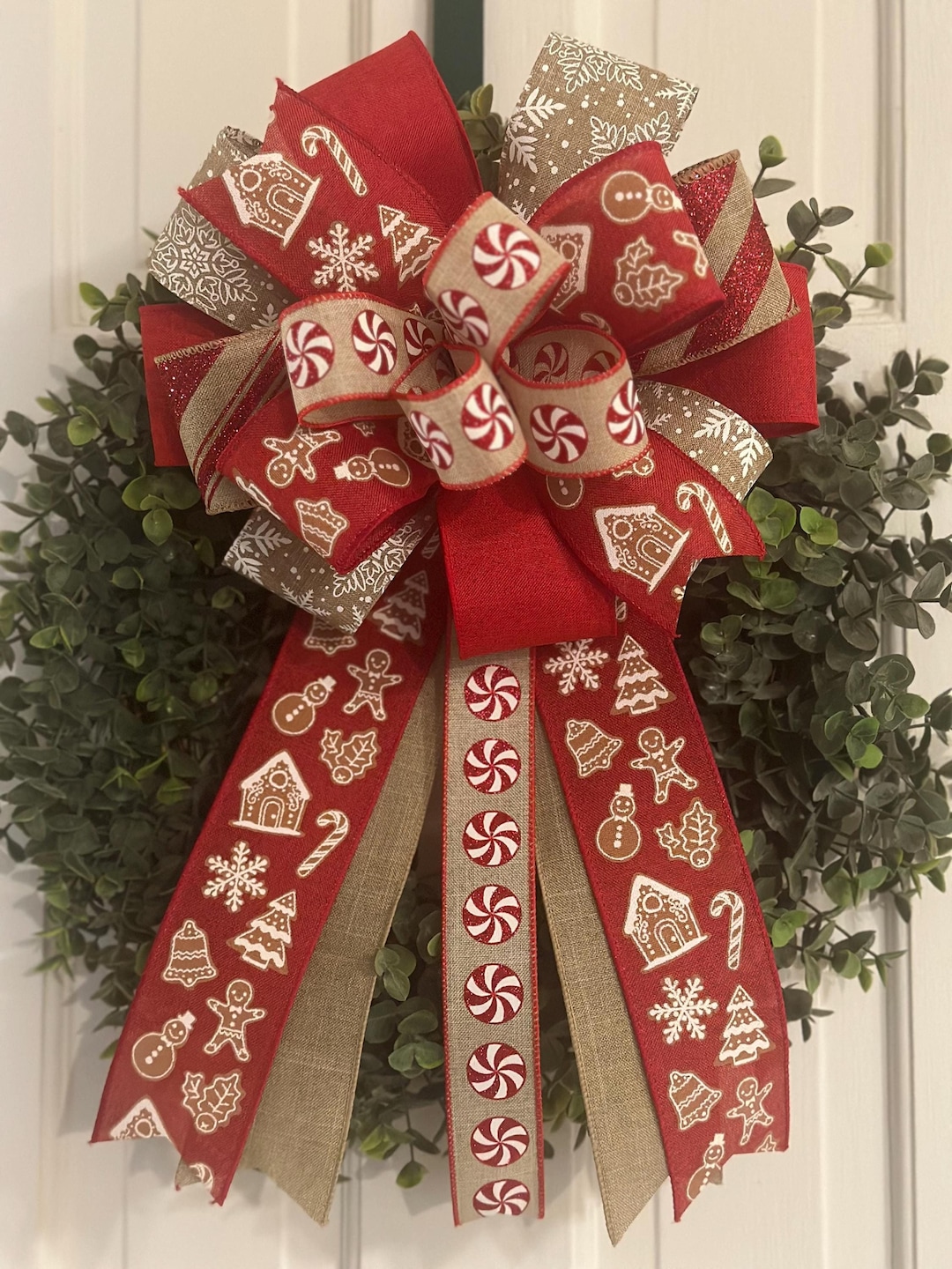 Gingerbread Christmas Bow, Candy Cane Wreath Decor - Etsy