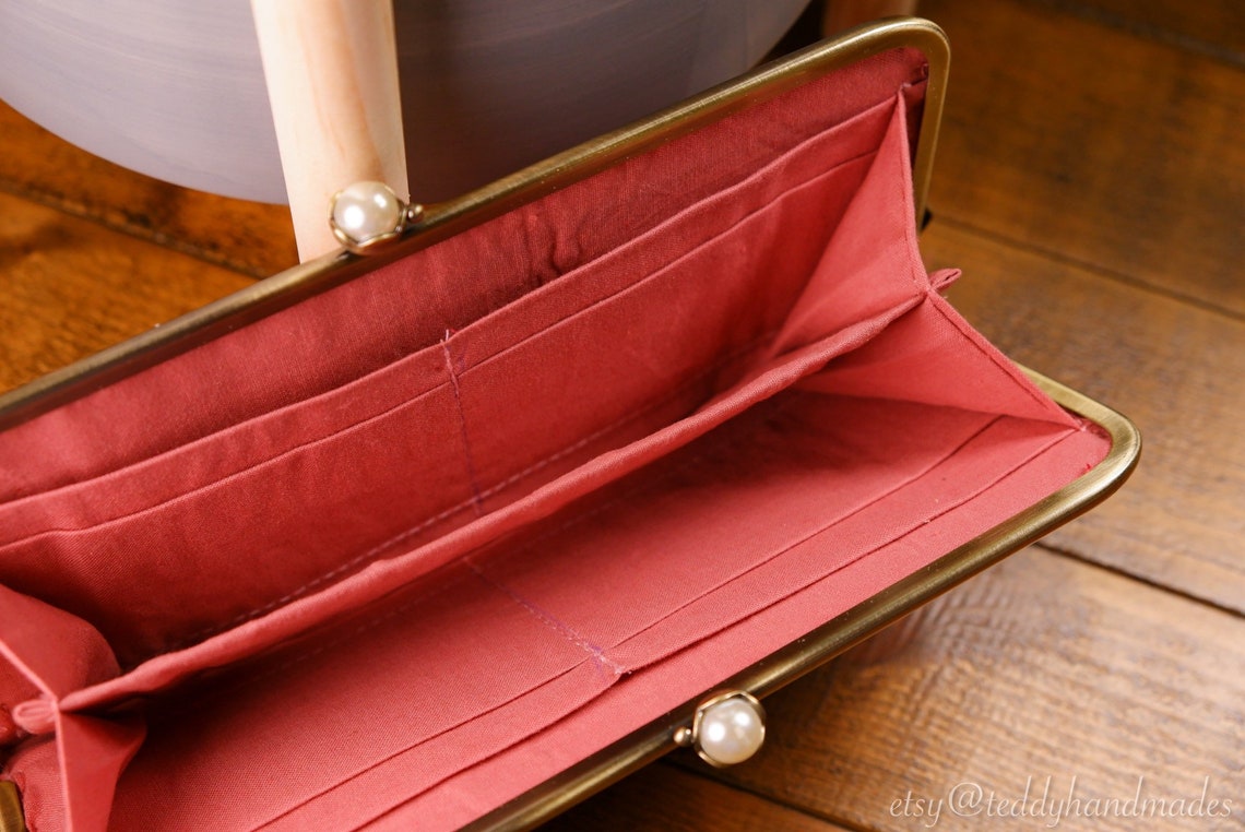 Women kiss clasp wallet clutch with ribbon embroidery Etsy